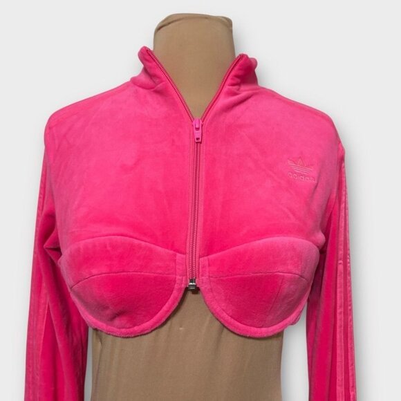 NWT Adidas x Jeremy Scott Track Top Jacket M Solar Hot Pink Velour Retro NEW - Picture 5 of 7
